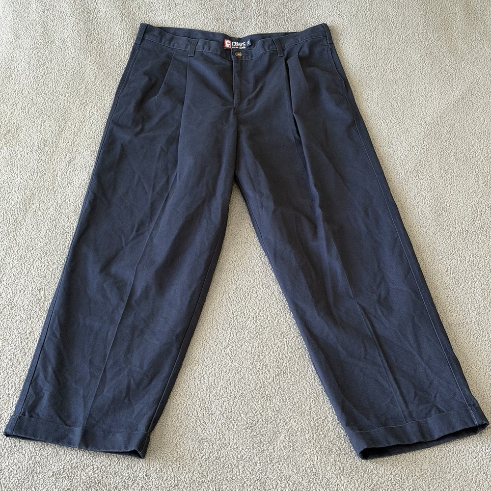 Vintage 90s Chaps Ralph Lauren Pants Navy Blue Pleated Chino Cuffed Men's 38x32